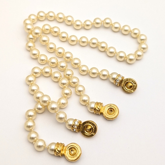 Vintage 80s Designer Signed Nolan Miller 9 mm Faux Pearl Necklace And Bracelet - Picture 6 of 6